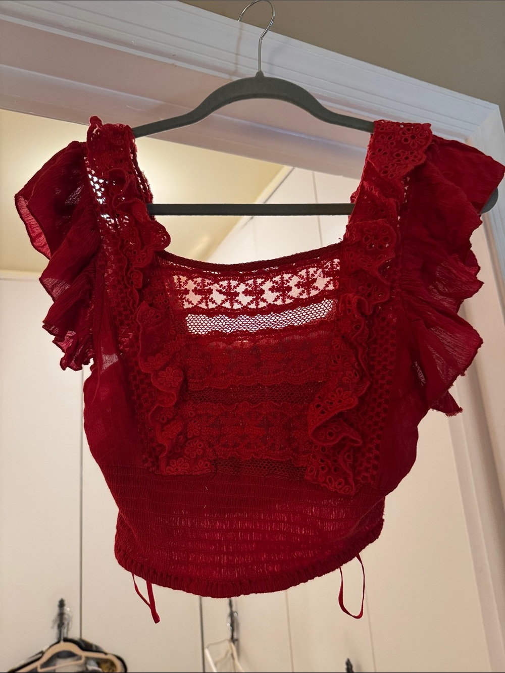 Free People Red Lace Ruffle Crop Top